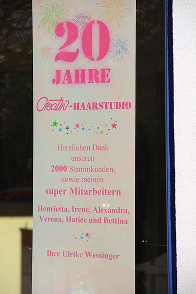 20 Jahre Creativ Haarstudio in München: Danke an unsere 2000 Stammkunden & super Mitarbeiter.